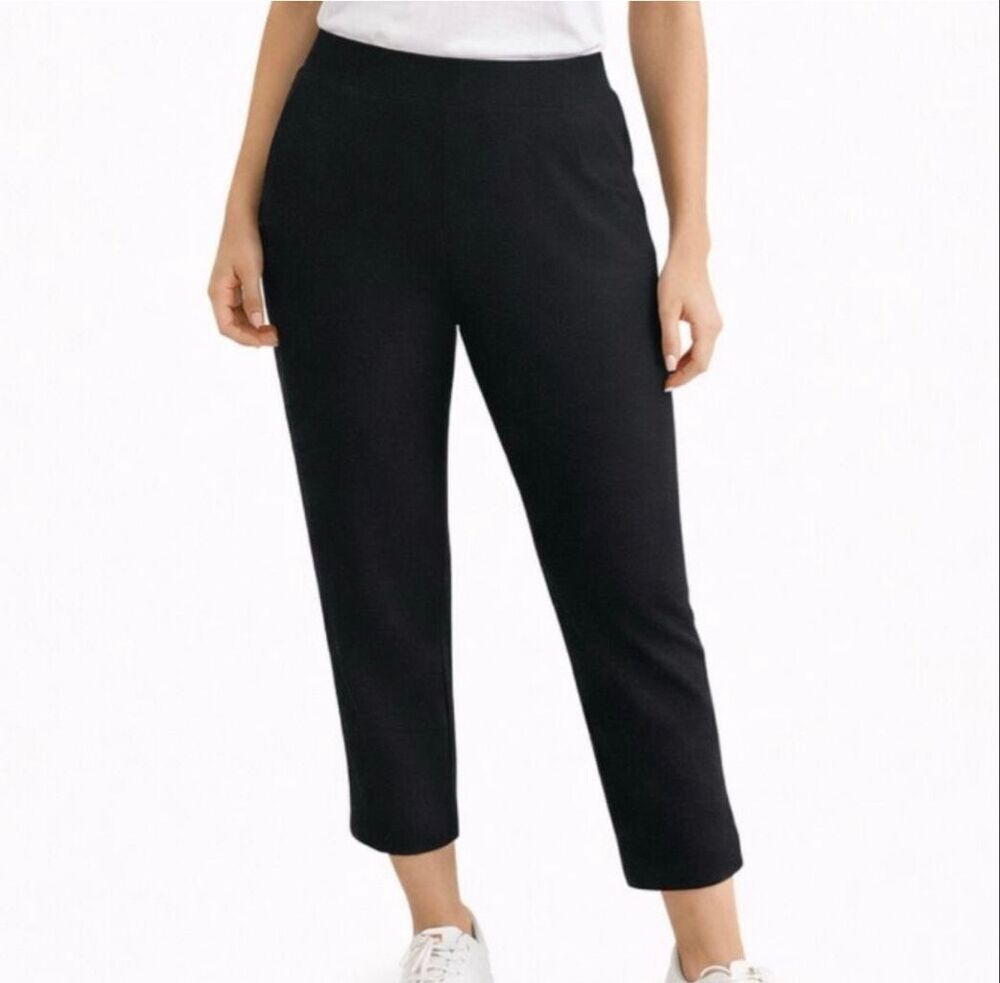 Eileen Fisher woman black high rise slim crop pull on pant size 2x
